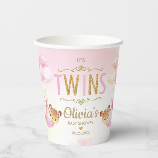 Gobelets En Papier Joli Nounours Twins Baby Girls Baby shower (Recto)