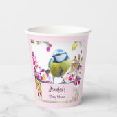 Gobelets En Papier Joli oiseau bleu et jaune sur une branche Photogra (Recto)