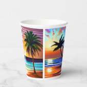 Gobelets En Papier Joli palmiers tropicaux et couchers de soleil (Droite)