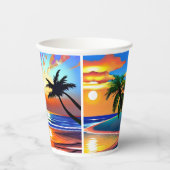 Gobelets En Papier Joli palmiers tropicaux et couchers de soleil (Recto)