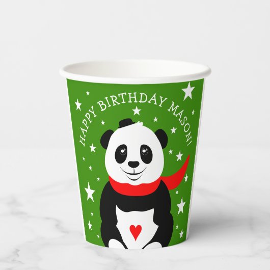 Gobelets En Papier Joli Panda d'anniversaire avec Casquette Bowler &  (Verso)