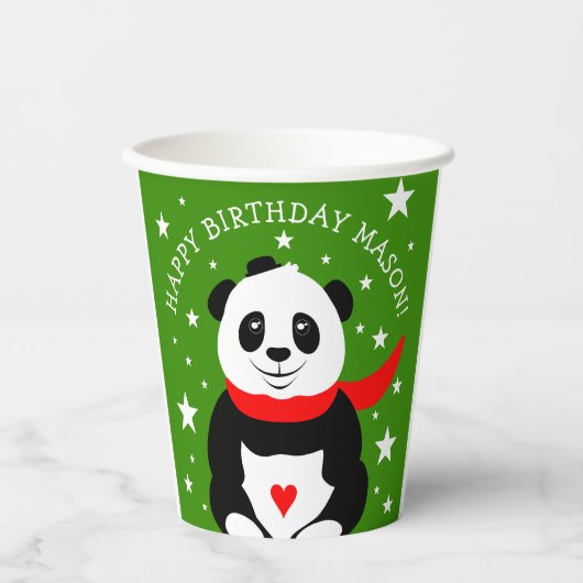 Gobelets En Papier Joli Panda d'anniversaire avec Casquette Bowler &  (Recto)