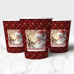 Gobelets En Papier Joli Père Noël Rudolph Tasse de fête de Noël Aquar