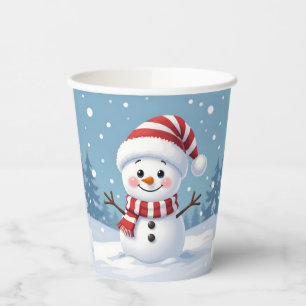 Gobelets En Papier Joli petit bonhomme de neige avec écharpe et chape