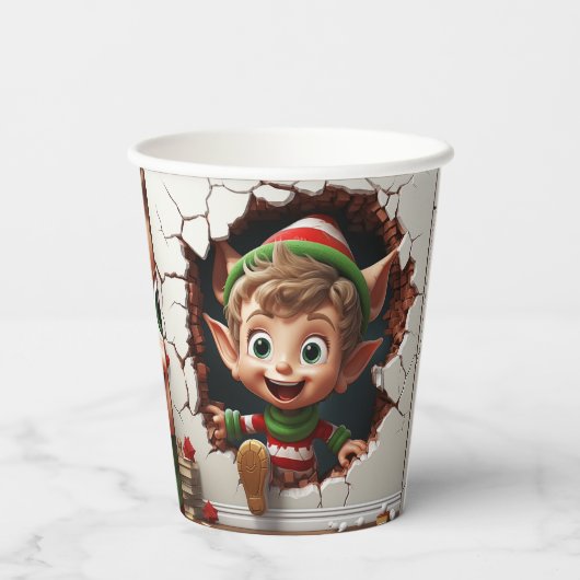 Gobelets En Papier Joli Petit Elfe Noël 3D (Verso)