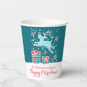 Gobelets En Papier Joli rennes de Noël turquoise coutume rouge (Verso)