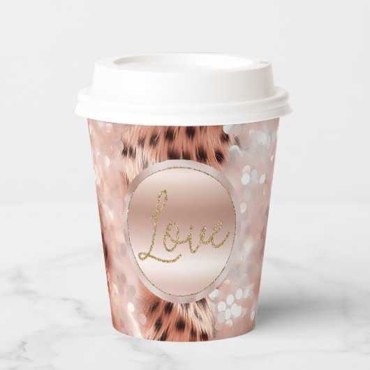 Gobelets En Papier Joli Rose Gold Leopard Bokeh (Recto)