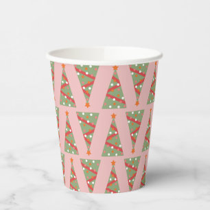 Gobelets En Papier Joli sapin de Noël Motif rose vert rouge