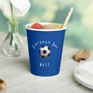 Gobelets En Papier Joli Soccer Anniversaire Garçon Bleu et Blanc