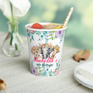 Gobelets En Papier Joli zoo floral jungle Animaux Anniversaire Bienve
