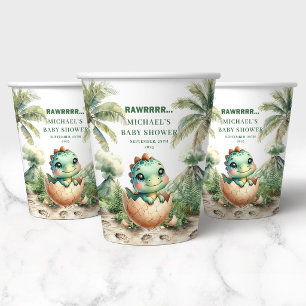 Gobelets En Papier Jolie Baby Shower Dino Naissant Bientôt Nom Tasse
