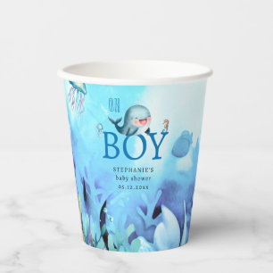 Gobelets En Papier Jolie baleine sous l'eau de mer Baby shower garçon