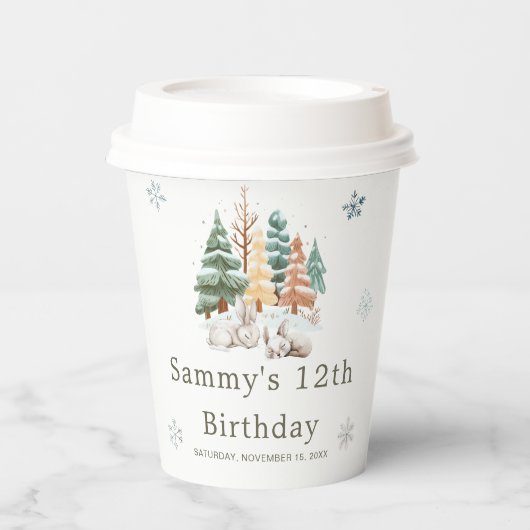 Gobelets En Papier Jolie fête d'anniversaire des lapins d'hiver (Recto)