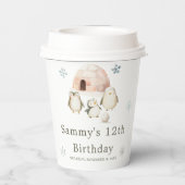 Gobelets En Papier Jolie fête d'anniversaire des pingouins d'hiver (Verso)