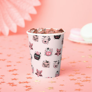 Gobelets En Papier Jolie fête d'Halloween rose et noire