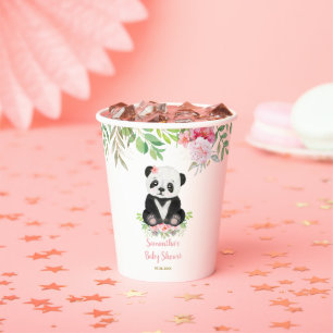 Gobelets En Papier Jolie fille rose florale Baby shower d'ours Panda