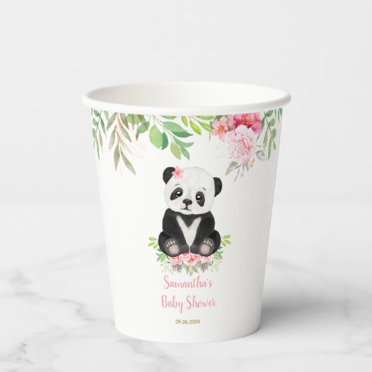 Gobelets En Papier Jolie fille rose florale Baby shower d'ours Panda (Verso)