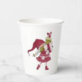 Gobelets En Papier Jolie illustration de gnome de fille de Noël (Recto)