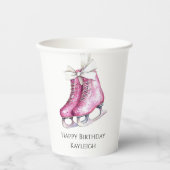 Gobelets En Papier Jolie Patins de glace rose Anniversaire (Recto)
