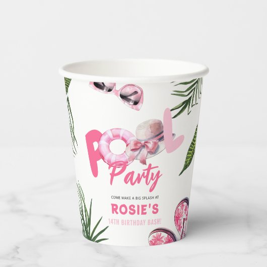Gobelets En Papier Jolie Pink Pool Party Fille Anniversaire (Verso)