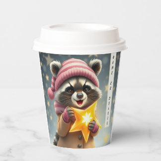 Gobelets En Papier Jolie racoon fille rose sable couleur tenue d'hive
