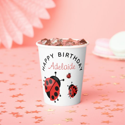 Gobelets En Papier Jolie Red Ladybug moderne Joyeux Anniversaire pers (Insitu)