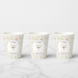 Gobelets En Papier Jolie Rose Vert Floral Baignoire de Mariage