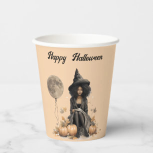 Gobelets En Papier Jolie sorcière d'Halloween et ballons de Pleine lu
