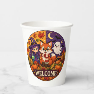 Gobelets En Papier Jolie sorcière renard Halloween fantôme automne bi