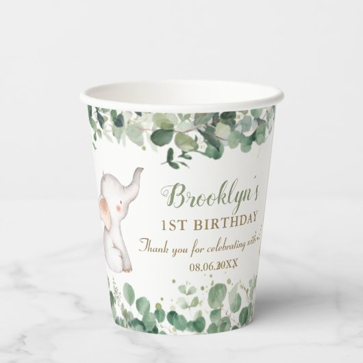 Gobelets En Papier Jolie végétation éléphante Genre Neutre 1er annive (Verso)