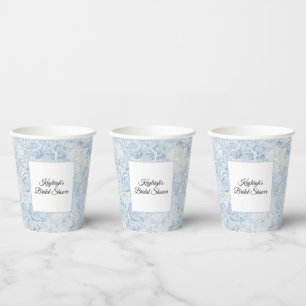 Gobelets En Papier Jolies Fleurs Blanches Bleues Baby Shower  