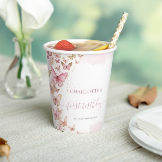 Gobelets En Papier Jolis Papillons Roses 1er 2ème Douce 16ème Fête d' (Insitu)