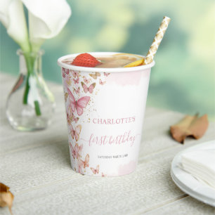 Gobelets En Papier Jolis Papillons Roses 1er 2ème Sweet 16 Anniversai