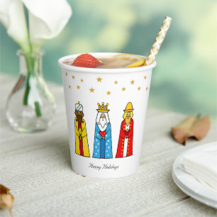 Gobelets En Papier Jolis Rois Mages de Noël & Confettis Étoile Dorée