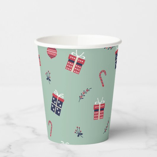 Gobelets En Papier Jote Noël présente des ornements Motif (Gauche)