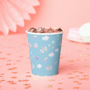 Gobelets En Papier Jote Unicorne face arc-en-ciel dégradé fête d'anni