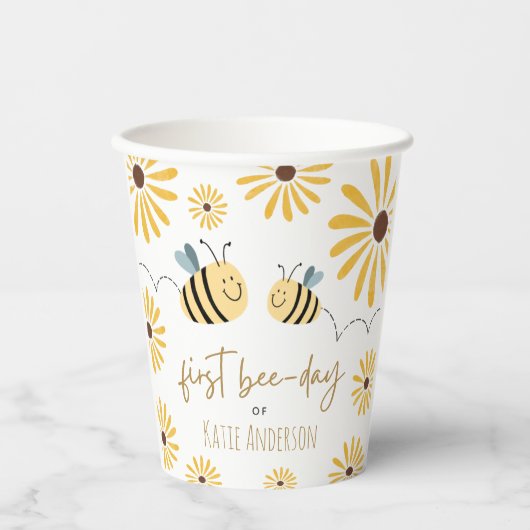 Gobelets En Papier Jour d'abeille et de tournesol Jaune moderne (Recto)