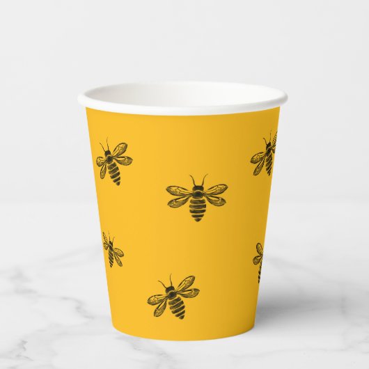 Gobelets En Papier Jour d'Abeille Jaune Fête d'été moderne (Recto)
