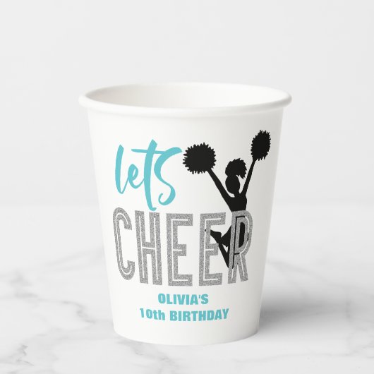 Gobelets En Papier Jour d'anniversaire de la Cheerleader turquoise ar (Recto)