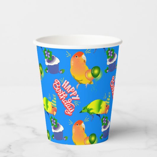 Gobelets En Papier Jour d'anniversaire mignon Lovebirds Party Parrot (Recto)