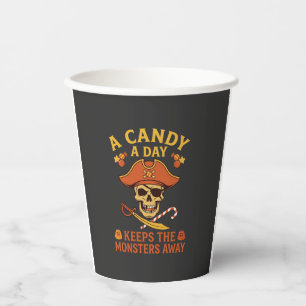Gobelets En Papier Jour de bonbons Halloween Pirate Crâne Canne