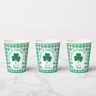 Gobelets En Papier Jour de la Saint-Patrick NOM Trèfle Irlandais Vert