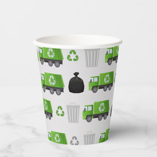 Gobelets En Papier Jour de l'anniversaire du camion-poubelle (Recto)