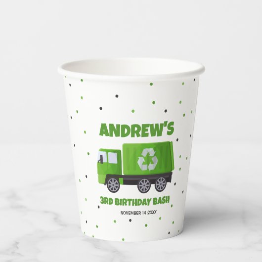 Gobelets En Papier Jour de l'anniversaire du camion-poubelle (Verso)