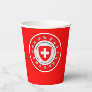 Gobelets En Papier Jour national suisse Drapeau Edelweiss, Rouge