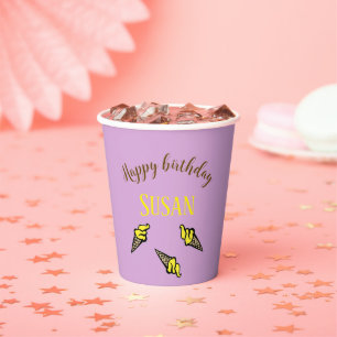 Gobelets En Papier Joyeuse crème glacée jaune d'anniversaire sur viol