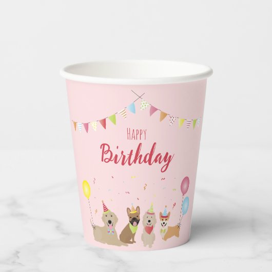Gobelets En Papier Joyeuse fête des chiens d'anniversaire (Verso)