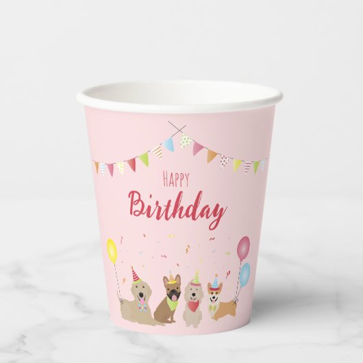 Gobelets En Papier Joyeuse fête des chiens d'anniversaire (Recto)