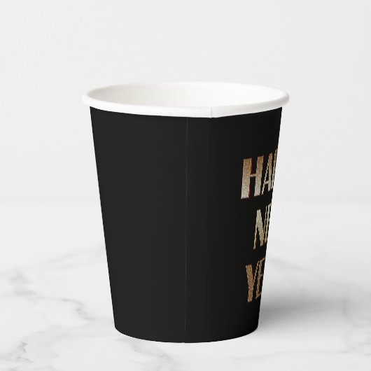 Gobelets En Papier Joyeuse nouvelle année Gold Metallic Texte Image (Droite)