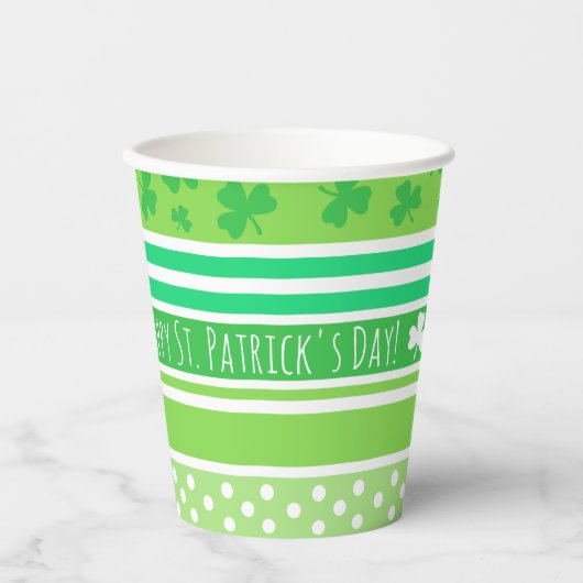 Gobelets En Papier Joyeuse Saint-Patrick Rayures Vertes (Recto)